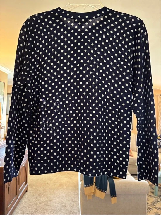 J. Crew Navy with White Polka Dot Cardigan NWT Size L - Picture 3 of 3